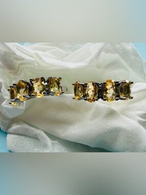 Handcrafted Citrine Silver Hoop Earrings – 4-Stone Yellow Gemstone Jewelry